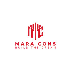 A modern geometric logo for a construction company. The initials MC are integrated powerfully into a three-dimensional hexagon, featuring a deep red gradient that conveys strength and professionalism.