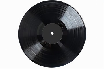 Black vinyl record on solid white background. Neural network AI generated