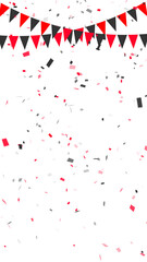 black friday red and grey confetti and flags isolated on transparent background, png big sale shopping vertical social media design element	