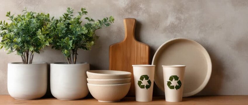 Discover stylish, sustainable items like plant arrangements, utensils, and compostable dinnerware for eco-friendly living