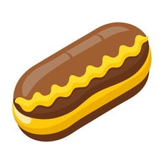 Isolated Chocolate Eclair Flat Design Vector Illustration, on White Background