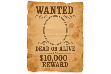 Western wanted poster bundle aged paper textures with transparent face cutout PNG set