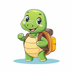 Obraz premium Adorable Cartoon Turtle with Backpack Ready for Adventure
