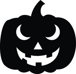 Black silhouette of a Halloween pumpkin with sad grumpy expression and jagged frown carved face on white background