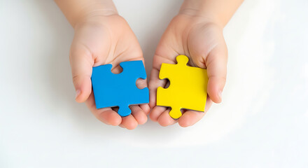 Children's day hands holding puzzle pieces collaboration teamwork partnership connection problem solving solution concept