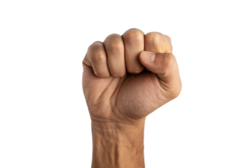 Closed hand making a clenched fist gesture of power

