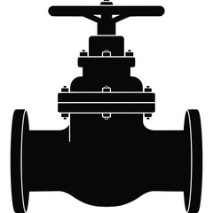 Obraz premium Black and White Gate Valve Silhouette pipeline plumbing industrial mechanical engineering fluid control flow isolated equipment