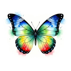 Fototapeta premium A vibrant and colorful butterfly, wings spread wide, showcases a stunning watercolor effect, radiating energy and natural beauty.