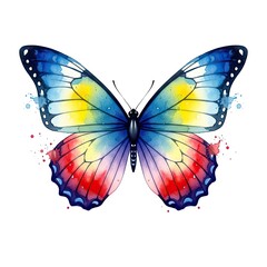 Obraz premium A vibrant watercolor butterfly showcases a mesmerizing palette of colors, radiating delicate beauty and artistic charm.