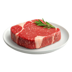 Fototapeta premium Fresh Ribeye Steak on White Plate with Rosemary Garnish