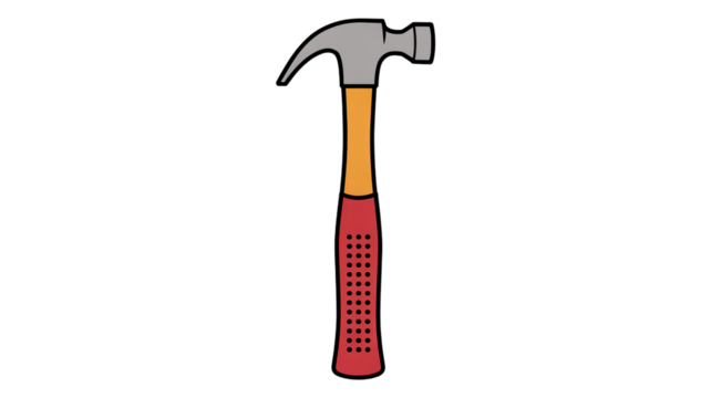 Simple cartoon illustration of a traditional claw hammer and grip

