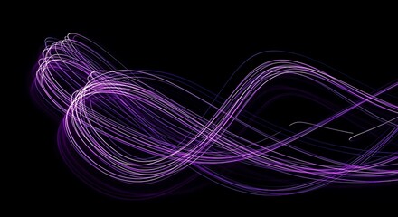 Abstract purple light trails swirling on a black background