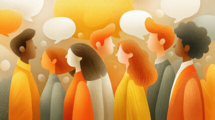Vibrant Illustration of Diverse Group Engaging in Meaningful Conversation about Relations and Motivation Strategies