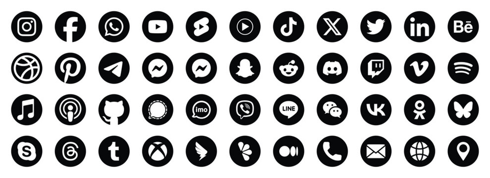 popular social media logo icon set black circle vector collection for web mobile app and digital design