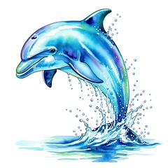 Obraz premium A lively dolphin leaps from the water, creating a splash of water droplets, its sleek body and playful expression evoke a sense of freedom. 