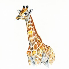 Obraz premium A majestic giraffe illustration, a striking watercolor painting showcases the animal's unique patterns and towering height.