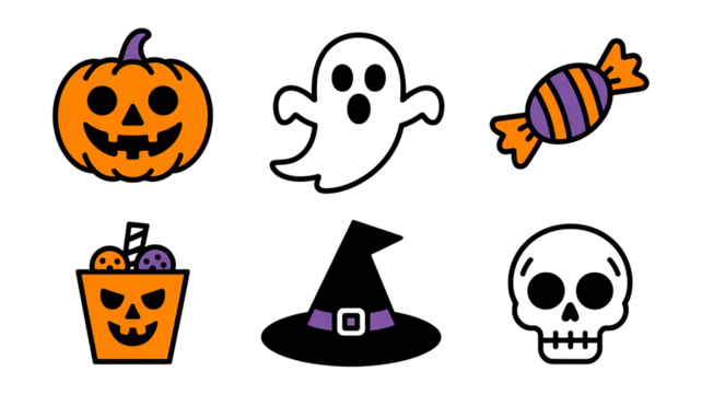 Set of cute cartoon icons for Halloween celebration and holiday

