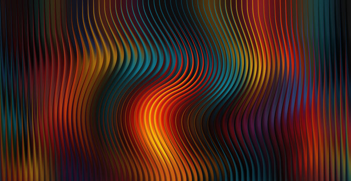 Abstract wavy lines with vibrant fiery colors and dark background