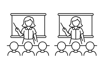 Teacher and Students Line Art – Minimalist Classroom Education Illustration.