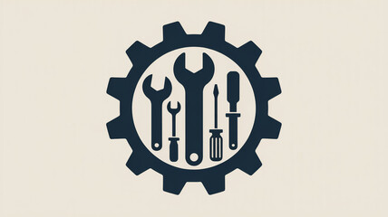 Silhouette icon of hand tools inside a gear symbolizing service and settings