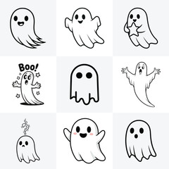 Cute halloween ghost vector set, spooky ghost illustration for halloween party and trick or treat design