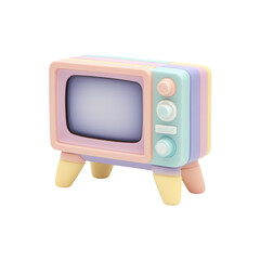 Vintage pastel colored television on minimalist display stand