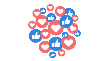 Cluster of social media like and love reaction icons