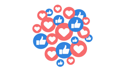 Cluster of social media like and love reaction icons

