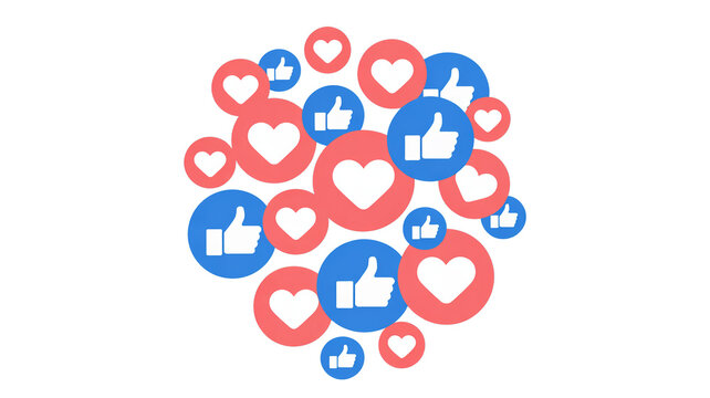 Cluster of social media like and love reaction icons

