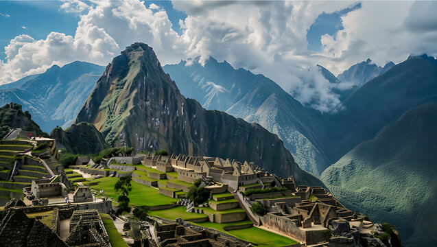 Machu picchu ancient inca citadel in the andes mountains, peru - Powered by Adobe
