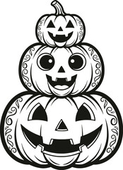 Halloween pumpkin stack coloring page for kids and adults halloween vector illustration art design
