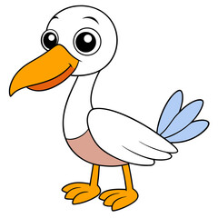 Cartoon seabird with big eyes and orange beak standing