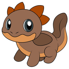 Cartoon salamander character with brown and orange shades design