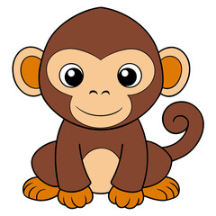 Adorable cartoon monkey sitting with a sweet smile