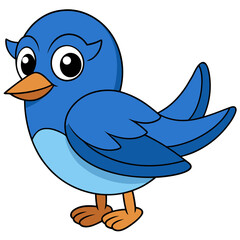 Cartoon bluebird illustration with cute eyes and orange beak