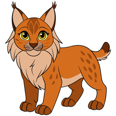 Cartoon Lynx Standing Positively on White Background Illustration