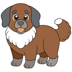 Cartoon brown dog with fluffy tail isolated on white