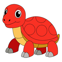 Cartoon Red Turtle with Round Shell Design on White