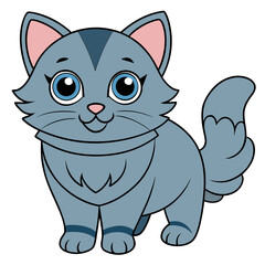 Cute gray cartoon cat with bright blue eyes image