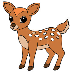 Cartoon fawn standing isolated on white background with outlines