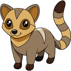 Cartoon illustration of brown lemur with striped tail