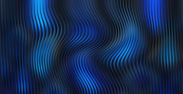 Abstract wavy blue metallic texture with vertical lines