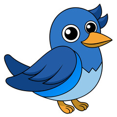 Cute cartoon bluebird illustration standing against a white background