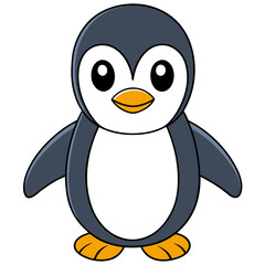 Cartoon Penguin Character Illustration with Rounded Shapes and Outlines