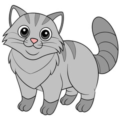Cute cartoon tabby cat illustration standing on white background