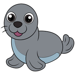 Cartoon style gray harbor seal resting digital illustration