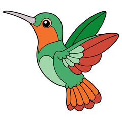 Cartoon hummingbird illustration with vibrant colors on white background