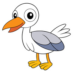 Cute cartoon seagull character with simple design and bright colors