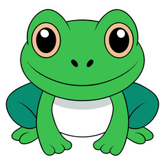 Cartoon frog illustration with large eyes and friendly smile