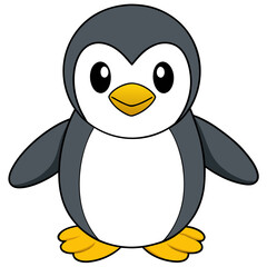 Cartoon penguin character stands facing forward on white background